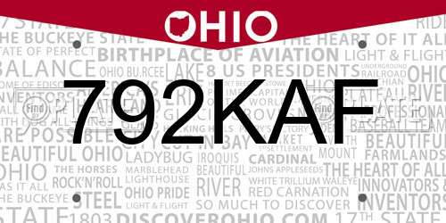 792KAF Ohio License Plate