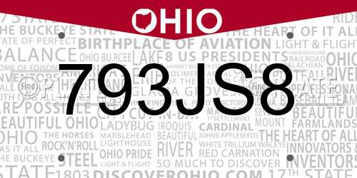 793JS8 Ohio License Plate