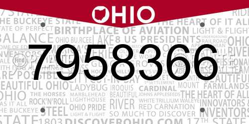 7958366 Ohio License Plate