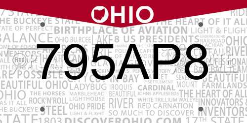 795AP8 Ohio License Plate