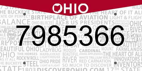 7985366 Ohio License Plate