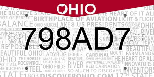 798AD7 Ohio License Plate