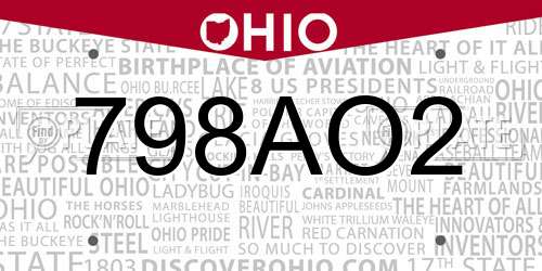 798AO2 Ohio License Plate