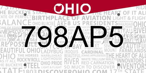 798AP5 Ohio License Plate