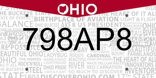 798AP8 Ohio License Plate
