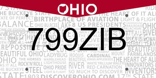 799ZIB Ohio License Plate