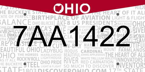 7AA1422 Ohio License Plate