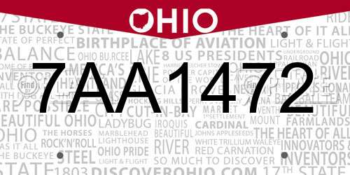 7AA1472 Ohio License Plate