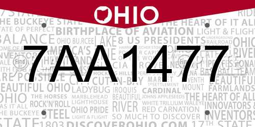7AA1477 Ohio License Plate