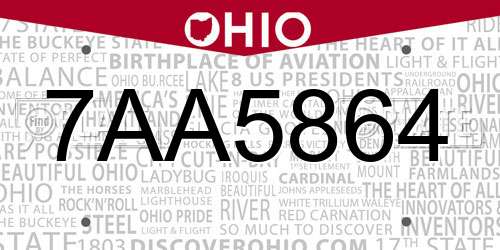 7AA5864 Ohio License Plate