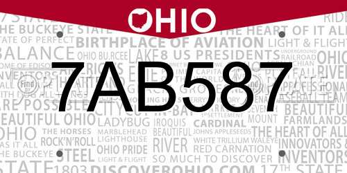 7AB587 Ohio License Plate