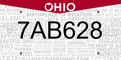 7AB628 Ohio License Plate