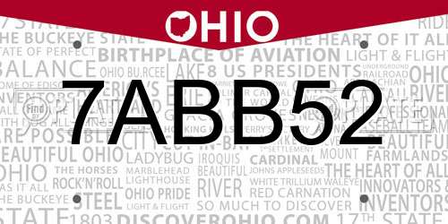 7ABB52 Ohio License Plate