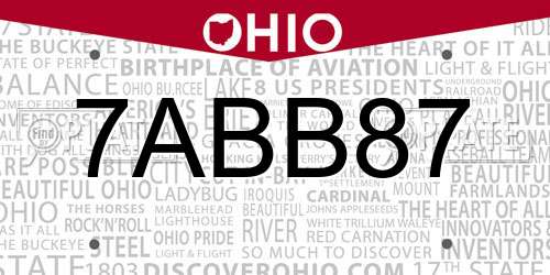 7ABB87 Ohio License Plate