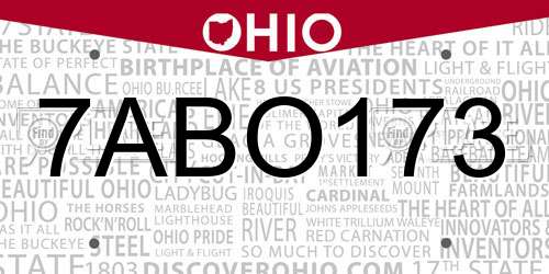 7ABO173 Ohio License Plate