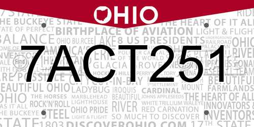 7ACT251 Ohio License Plate