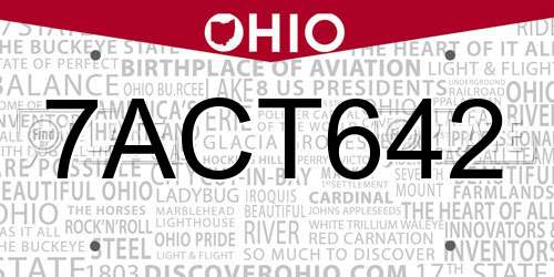 7ACT642 Ohio License Plate