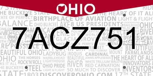7ACZ751 Ohio License Plate