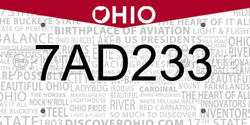 7AD233 Ohio License Plate