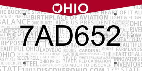 7AD652 Ohio License Plate