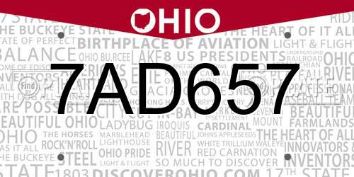 7AD657 Ohio License Plate