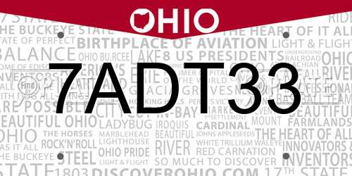7ADT33 Ohio License Plate