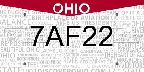 7AF22 Ohio License Plate