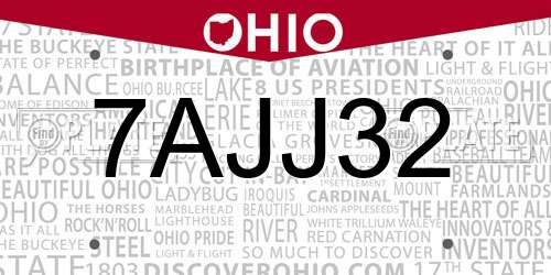 7AJJ32 Ohio License Plate