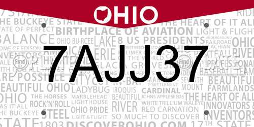 7AJJ37 Ohio License Plate