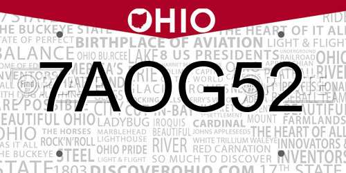 7AOG52 Ohio License Plate