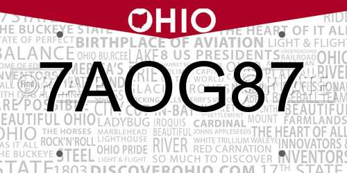 7AOG87 Ohio License Plate