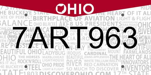 7ART963 Ohio License Plate