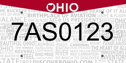 7AS0123 Ohio License Plate