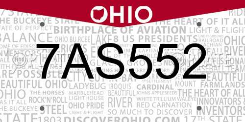 7AS552 Ohio License Plate