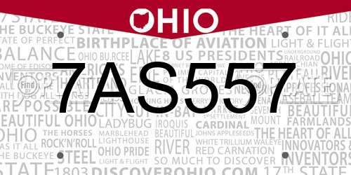 7AS557 Ohio License Plate
