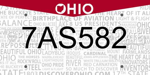 7AS582 Ohio License Plate