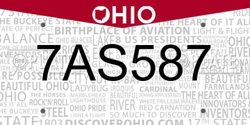 7AS587 Ohio License Plate