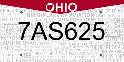 7AS625 Ohio License Plate