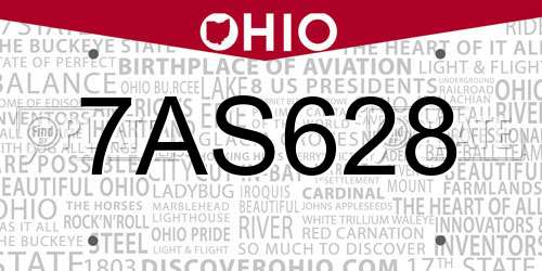 7AS628 Ohio License Plate