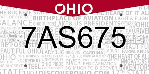 7AS675 Ohio License Plate