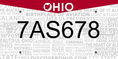 7AS678 Ohio License Plate