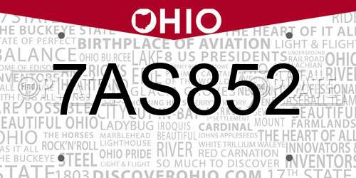 7AS852 Ohio License Plate