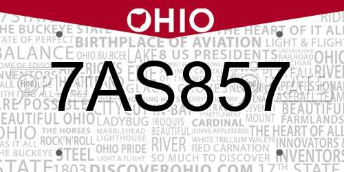 7AS857 Ohio License Plate