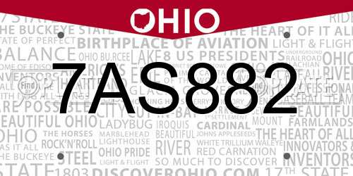 7AS882 Ohio License Plate