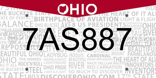 7AS887 Ohio License Plate