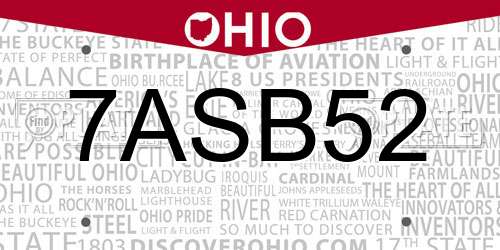 7ASB52 Ohio License Plate