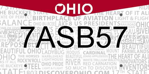 7ASB57 Ohio License Plate