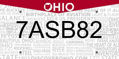 7ASB82 Ohio License Plate