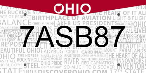 7ASB87 Ohio License Plate