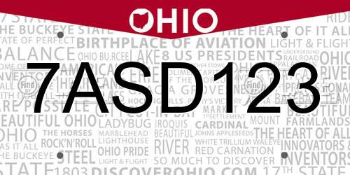 7ASD123 Ohio License Plate